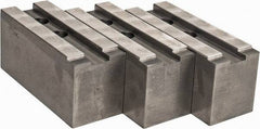 Abbott Workholding Products - 15 to 18" Chuck Capacity, 1.5mm x 60° Serrated Attachment, Square Soft Lathe Chuck Jaw - 3 Jaws, Steel, 1.6929" Btw Mount Hole Ctrs, 6-1/2" Long x 2-1/2" Wide x 3" High, 0.8661" Groove, 0.7874" & 20mm Fastener - Americas Industrial Supply