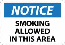 NMC - "Notice - Smoking Allowed in This Area", 10" Long x 14" Wide, Pressure-Sensitive Vinyl Safety Sign - Rectangle, 0.004" Thick, Use for Security & Admittance - Americas Industrial Supply