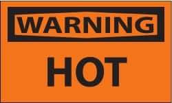NMC - Accident Prevention Label, Header: WARNING - Legend: Warning - Hot, English, Black & Orange, 5" Long x 3" High, Sign Muscle Finish - Americas Industrial Supply