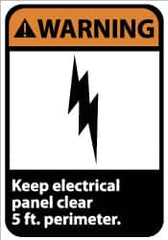 NMC - "Warning - Keep Electrical Panel Clear 5 Ft. Perimeter", 14" Long x 10" Wide, Pressure-Sensitive Vinyl Safety Sign - Rectangle, 0.004" Thick, Use for Accident Prevention - Americas Industrial Supply