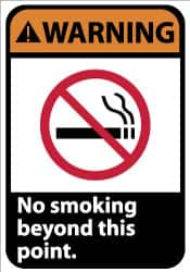 NMC - "Warning - No Smoking Beyond This Point", 14" Long x 10" Wide, Rigid Plastic Safety Sign - Rectangle, 0.05" Thick, Use for Accident Prevention - Americas Industrial Supply