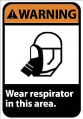 NMC - "Warning - Wear Respirator in This Area", 14" Long x 10" Wide, Pressure-Sensitive Vinyl Safety Sign - Rectangle, 0.004" Thick, Use for Accident Prevention - Americas Industrial Supply