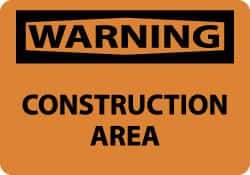 NMC - "Warning - Construction Area", 10" Long x 14" Wide, Pressure-Sensitive Vinyl Safety Sign - Rectangle, 0.004" Thick, Use for Security & Admittance - Americas Industrial Supply