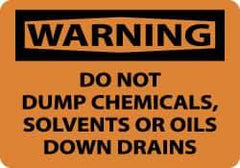 NMC - "Warning - Do Not Dump Chemicals, Solvents or Oils Down Drains", 10" Long x 14" Wide, Pressure-Sensitive Vinyl Safety Sign - Rectangle, 0.004" Thick, Use for Accident Prevention - Americas Industrial Supply