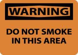 NMC - "Warning - Do Not Smoke in This Area", 10" Long x 14" Wide, Pressure-Sensitive Vinyl Safety Sign - Rectangle, 0.004" Thick, Use for Smoking Regulations - Americas Industrial Supply