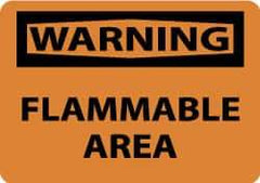 NMC - "Warning - Flammable Area", 10" Long x 14" Wide, Pressure-Sensitive Vinyl Safety Sign - Rectangle, 0.004" Thick, Use for Hazardous Materials - Americas Industrial Supply
