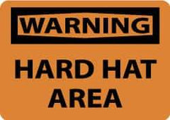 NMC - "Warning - Hard Hat Area", 10" Long x 14" Wide, Rigid Plastic Safety Sign - Rectangle, 0.05" Thick, Use for Accident Prevention - Americas Industrial Supply