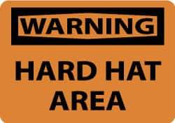NMC - "Warning - Hard Hat Area", 10" Long x 14" Wide, Pressure-Sensitive Vinyl Safety Sign - Rectangle, 0.004" Thick, Use for Accident Prevention - Americas Industrial Supply