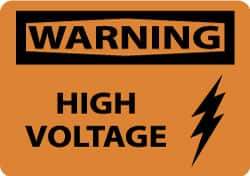 NMC - "Warning - High Voltage", 10" Long x 14" Wide, Pressure-Sensitive Vinyl Safety Sign - Rectangle, 0.004" Thick, Use for Accident Prevention - Americas Industrial Supply
