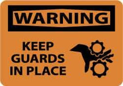 NMC - "Warning - Keep Guards in Place", 10" Long x 14" Wide, Aluminum Safety Sign - Rectangle, 0.04" Thick, Use for Security & Admittance - Americas Industrial Supply