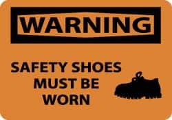 NMC - "Warning - Safety Shoes Must Be Worn", 10" Long x 14" Wide, Rigid Plastic Safety Sign - Rectangle, 0.05" Thick, Use for Accident Prevention - Americas Industrial Supply