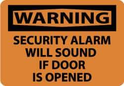 NMC - "Warning - Security Alarm Will Sound If Door Is Opened", 10" Long x 14" Wide, Rigid Plastic Safety Sign - Rectangle, 0.05" Thick, Use for Security & Admittance - Americas Industrial Supply