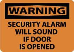 NMC - "Warning - Security Alarm Will Sound If Door Is Opened", 10" Long x 14" Wide, Rigid Plastic Safety Sign - Rectangle, 0.05" Thick, Use for Security & Admittance - Americas Industrial Supply