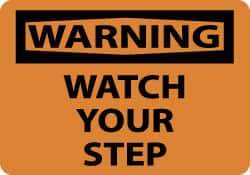 NMC - "Warning - Watch Your Step", 10" Long x 14" Wide, Pressure-Sensitive Vinyl Safety Sign - Rectangle, 0.004" Thick, Use for Accident Prevention - Americas Industrial Supply