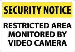 NMC - "Security Notice - Restricted Area Monitored by Video Camera", 14" Long x 20" Wide, Rigid Plastic Safety Sign - Rectangle, 0.05" Thick, Use for Security & Admittance - Americas Industrial Supply