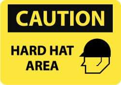 NMC - "Caution - Hard Hat Area", 14" Long x 20" Wide, Rigid Plastic Safety Sign - Rectangle, 0.05" Thick, Use for Accident Prevention - Americas Industrial Supply