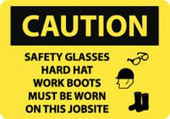 NMC - "Caution - Safety Glasses Hard Hat Work Boots Must Be Worn On This Jobsite", 14" Long x 20" Wide, Rigid Plastic Safety Sign - Rectangle, 0.05" Thick, Use for Accident Prevention - Americas Industrial Supply