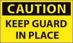 NMC - Accident Prevention Label, Header: CAUTION - Legend: Caution - Keep Guard in Place, English, Black & Yellow, 5" Long x 3" High, Sign Muscle Finish - Americas Industrial Supply