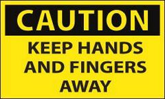 NMC - Accident Prevention Label, Header: CAUTION - Legend: Caution - Keep Hands and Fingers Away, English, Black & Yellow, 5" Long x 3" High, Sign Muscle Finish - Americas Industrial Supply