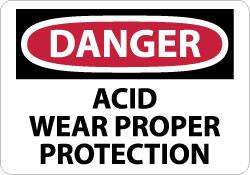 NMC - "Danger - Acid Wear Proper Protection", 10" Long x 14" Wide, Pressure-Sensitive Vinyl Safety Sign - Rectangle, 0.004" Thick, Use for Accident Prevention - Americas Industrial Supply