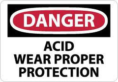 NMC - "Danger - Acid Wear Proper Protection", 10" Long x 14" Wide, Pressure-Sensitive Vinyl Safety Sign - Rectangle, 0.004" Thick, Use for Accident Prevention - Americas Industrial Supply