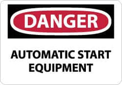 NMC - "Danger - Automatic Start Equipment", 10" Long x 14" Wide, Pressure-Sensitive Vinyl Safety Sign - Rectangle, 0.004" Thick, Use for Accident Prevention - Americas Industrial Supply