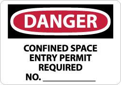 NMC - "Danger - Confined Space - Entry Permit Required No.________", 10" Long x 14" Wide, Pressure-Sensitive Vinyl Safety Sign - Rectangle, 0.004" Thick, Use for Accident Prevention - Americas Industrial Supply