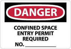NMC - "Danger - Confined Space - Entry Permit Required No.________", 10" Long x 14" Wide, Pressure-Sensitive Vinyl Safety Sign - Rectangle, 0.004" Thick, Use for Accident Prevention - Americas Industrial Supply