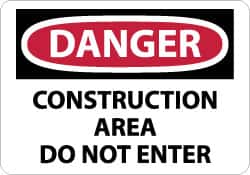 NMC - "Danger - Construction Area - Do Not Enter", 10" Long x 14" Wide, Pressure-Sensitive Vinyl Safety Sign - Rectangle, 0.004" Thick, Use for Security & Admittance - Americas Industrial Supply