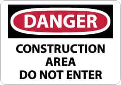 NMC - "Danger - Construction Area - Do Not Enter", 10" Long x 14" Wide, Pressure-Sensitive Vinyl Safety Sign - Rectangle, 0.004" Thick, Use for Security & Admittance - Americas Industrial Supply
