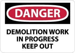 NMC - "Danger - Demolition Work in Progress - Keep Out", 10" Long x 14" Wide, Rigid Plastic Safety Sign - Rectangle, 0.05" Thick, Use for Accident Prevention - Americas Industrial Supply