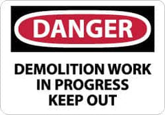 NMC - "Danger - Demolition Work in Progress - Keep Out", 10" Long x 14" Wide, Pressure-Sensitive Vinyl Safety Sign - Rectangle, 0.004" Thick, Use for Accident Prevention - Americas Industrial Supply