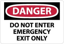 NMC - "Danger - Do Not Enter - Emergency Exit Only", 10" Long x 14" Wide, Pressure-Sensitive Vinyl Safety Sign - Rectangle, 0.004" Thick, Use for Security & Admittance - Americas Industrial Supply