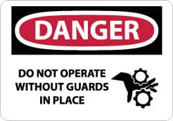NMC - "Danger - Do Not Operate without Guards in Place", 10" Long x 14" Wide, Pressure-Sensitive Vinyl Safety Sign - Rectangle, 0.004" Thick, Use for Accident Prevention - Americas Industrial Supply