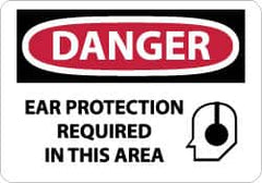 NMC - "Danger - Ear Protection Required in This Area", 10" Long x 14" Wide, Pressure-Sensitive Vinyl Safety Sign - Rectangle, 0.004" Thick, Use for Accident Prevention - Americas Industrial Supply