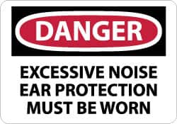 NMC - "Danger - Excessive Noise - Ear Protection Must Be Worn", 10" Long x 14" Wide, Pressure-Sensitive Vinyl Safety Sign - Rectangle, 0.004" Thick, Use for Accident Prevention - Americas Industrial Supply