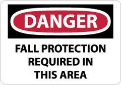 NMC - "Danger - Fall Protection Required in This Area", 10" Long x 14" Wide, Pressure-Sensitive Vinyl Safety Sign - Rectangle, 0.004" Thick, Use for Accident Prevention - Americas Industrial Supply