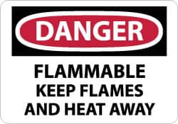 NMC - "Danger - Flammable - Keep Flames and Heat Away", 10" Long x 14" Wide, Pressure-Sensitive Vinyl Safety Sign - Rectangle, 0.004" Thick, Use for Hazardous Materials - Americas Industrial Supply