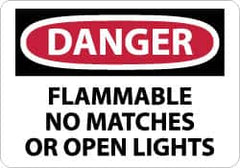 NMC - "Danger - Flammable - No Matches or Open Lights", 10" Long x 14" Wide, Pressure-Sensitive Vinyl Safety Sign - Rectangle, 0.004" Thick, Use for Hazardous Materials - Americas Industrial Supply
