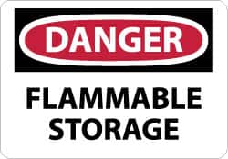 NMC - "Danger - Flammable Storage", 10" Long x 14" Wide, Pressure-Sensitive Vinyl Safety Sign - Rectangle, 0.004" Thick, Use for Hazardous Materials - Americas Industrial Supply