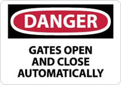 NMC - "Danger - Gates Open and Close Automatically", 10" Long x 14" Wide, Pressure-Sensitive Vinyl Safety Sign - Rectangle, 0.004" Thick, Use for Accident Prevention - Americas Industrial Supply
