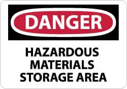 NMC - "Danger - Hazardous Materials Storage Area", 10" Long x 14" Wide, Pressure-Sensitive Vinyl Safety Sign - Rectangle, 0.004" Thick, Use for Security & Admittance - Americas Industrial Supply