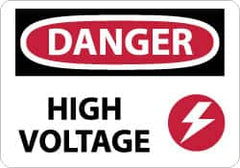 NMC - "Danger - High Voltage", 10" Long x 14" Wide, Pressure-Sensitive Vinyl Safety Sign - Rectangle, 0.004" Thick, Use for Accident Prevention - Americas Industrial Supply