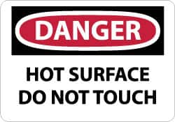 NMC - "Danger - Hot Surface - Do Not Touch", 10" Long x 14" Wide, Pressure-Sensitive Vinyl Safety Sign - Rectangle, 0.004" Thick, Use for Accident Prevention - Americas Industrial Supply