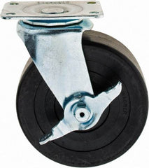 E.R. Wagner - 5" Diam x 2" Wide x 6" OAH Top Plate Mount Swivel Caster with Brake - Hard Rubber, 450 Lb Capacity, 2-3/4 x 3-3/4" Plate - Americas Industrial Supply