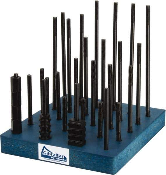 Gibraltar - 38 Piece, 5/16-18 Stud, 3/8" T Slot, T Nut & Stud Kit - 5/8" T-Slot Nut Width, 3, 4, 5, 6, 7, 8" Stud Lengths - Americas Industrial Supply