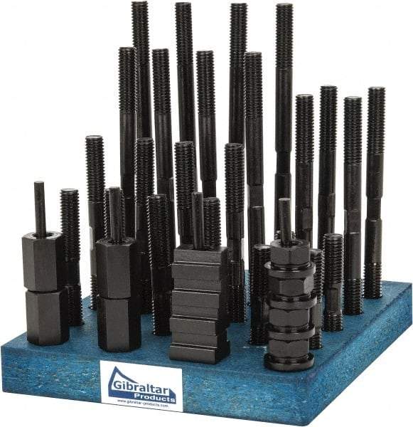 Gibraltar - 38 Piece, 1/2-13 Stud, 9/16" T Slot, T Nut & Stud Kit - 7/8" T-Slot Nut Width, 3, 4, 5, 6, 7, 8" Stud Lengths - Americas Industrial Supply