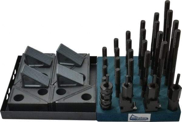 Gibraltar - 50 Piece Fixturing Step Block & Clamp Set with 1-1/2" Step Block, 11/16" T-Slot, 1/2-13 Stud Thread - 1-1/8" Nut Width, 3, 4, 5, 6, 7 & 8" Stud Lengths - Americas Industrial Supply