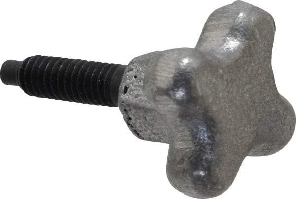 Gibraltar - 1/4-20 Lobed Shoulder Dog Point Tip Steel Thumb Screw - 1-3/4" OAL, 1-1/8" Head Diam x 3/4" Head Height, Black Oxide Finish - Americas Industrial Supply