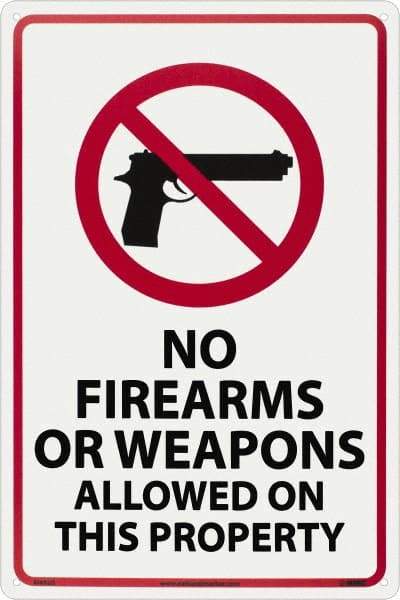 NMC - "No Firearms or Weapons Allowed On This Property", 18" Long x 12" Wide, Aluminum Safety Sign - Rectangle, 0.04" Thick, Use for Security & Admittance - Americas Industrial Supply